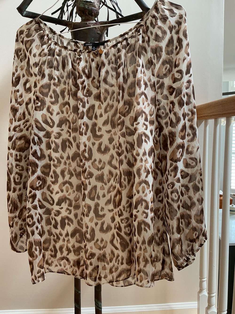 Chaus Brown and Cream Leopard Print Blouse